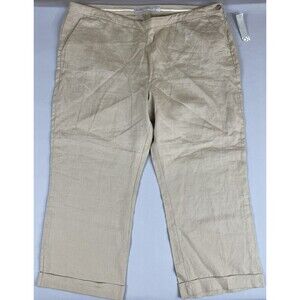 Old Navy Linen Chino Mid Rise Crop Pants Women's 16 Regular Tan Beige Preppy